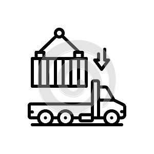 Black line icon for Imports, logistics and loading photo