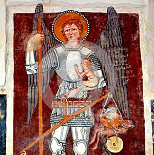 Icon inside in the old fortified church Dirjiu, Transylvania, Romania