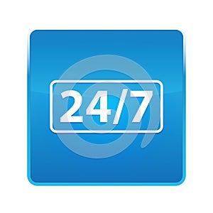 24/7 icon shiny blue square button