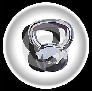 Icon kettle-bell with shadow on white plate.