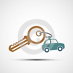 Icon key with keyring. Logo car sharing