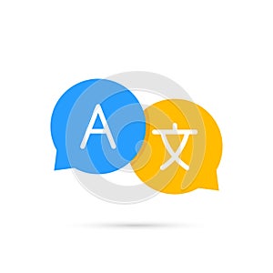 Icon language translation. Chat bubbles translation. Communication, language. Web logo. Vector illustration