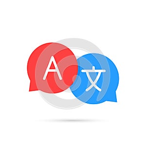 Icon language translation. Chat bubbles translation. Communication, language. Web logo. Vector illustration