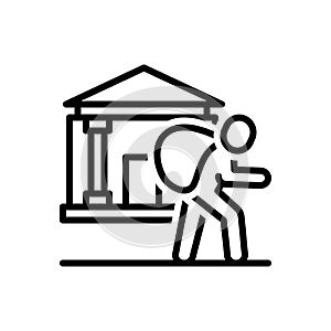 Black line icon for Leaving, house and bag