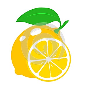 Icon lemon. Fresh lemon fruits and slice. Isolated on white background. Vector