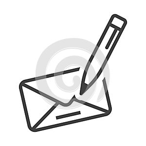 Icon letters and pens with the written address of delivery. A simple image of a letter writing symbol. Isolated vector