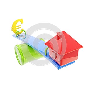 Icon-like house and euro sign on the teeter totter photo
