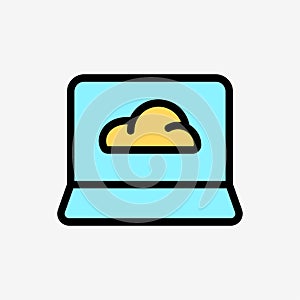 Icon Line Color Cloud system and Laptop computer.