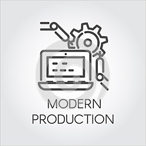 Icon in line style symbolizing modern production and contemporary computer technology. Vector pictograph