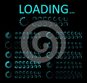 Icon of load progress. Circle for ui of loading. Bar of preloader, indicator for computer. Design interface for download from