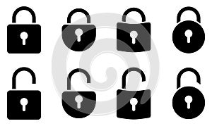 Icon lock black and white, flat design vector, secure keylock, vector icon