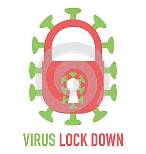 Icon of a lock with parts of a virus, coronavirus lock down