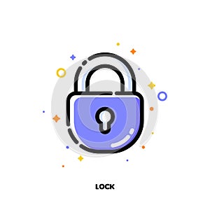 Icon of lock which symbolizes safe protection for SEO concept. Flat filled outline style. Pixel perfect 64x64