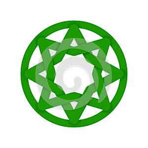 Icon or logo in the form of an interwoven element of oriental ornament. Green 3D vector isolated on white background.