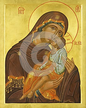 Icon of Madonna Mother of God and Jesus Christ photo