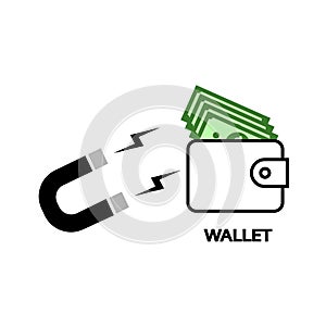 Icon magnet attracting money from a wallet. Vector illustration eps 10