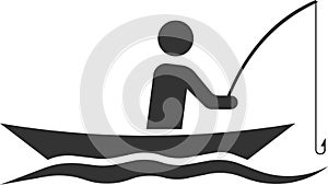 Icon of a man in a boat with a fishing rod.