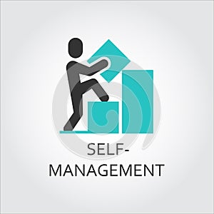 Icon of man builds graph, self-management concept