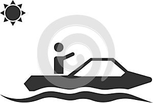 Icon of a man floating on the waves on a motor boat.