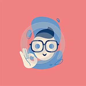 Icon of man showing ok sign. Deal, like, emoji, stiker illustration concept