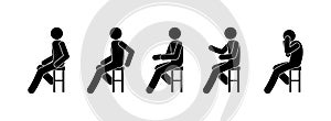 Icon man sitting on a chair, isolated stick figure pictogram