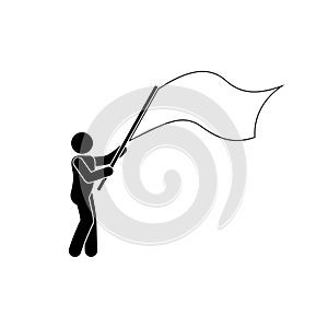 Icon man waving flag, parade illustration, stick man isolated pictogram