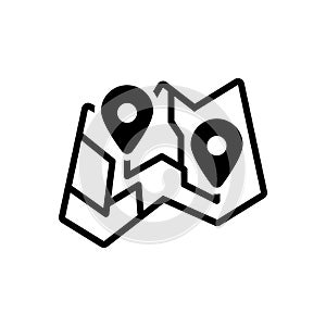 Black solid icon for Map, delineation and route photo