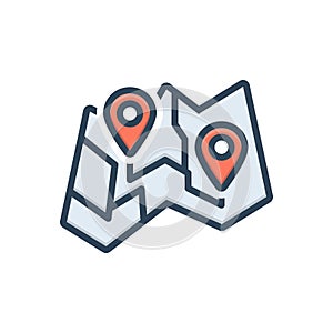 Color illustration icon for Map, delineation and route photo