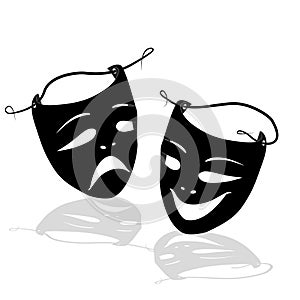 icon mask vector black and white theater comedy and tragedy mafia game vector photo