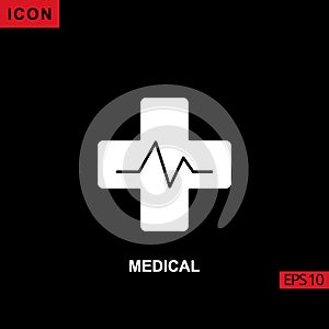 Icon medical with plus and heart beat. Filled, glyph or flat vector icon symbol sign collection