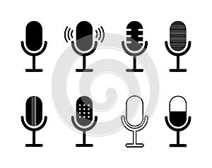 Icon of microphone. Podcast symbol. Icon for speak, radio and audio record. Mic of studio. Logo of voice, interview and sound.