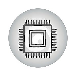 Icon of a Microprocessor Chip with Pins on a Gray Circle Background computer
