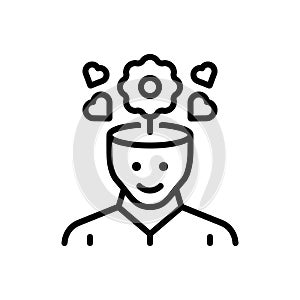 Black line icon for Mindedness, open minded and think