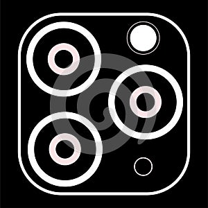 Icon mobile phone triple camera. Three eyed modern multifunctional camera in the new smartphone perform advanced functions. Simple