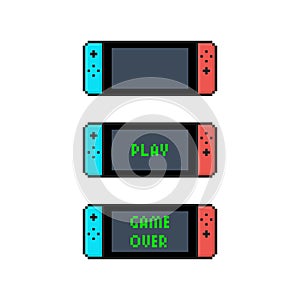 Icon of a Mobile Video Console. Pixel Art. Set