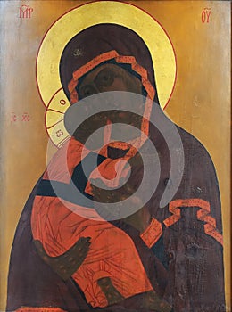 Icon of Mother of God and child (Jesus Christ) photo
