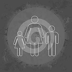 Icon of the Mother and two children, a single mother on gray vintage background .