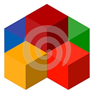 Icon of multicolor isometric cubes. Cube stack logo.