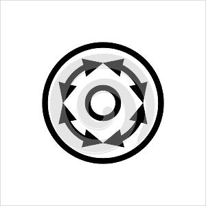 An icon with multidirectional arrows in a circle on a white background.