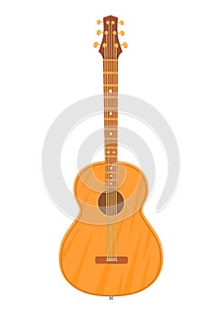 Icon of musical instrument, acoustic wooden yellow guitar. Symbol, icon for web site, mobile applications, games