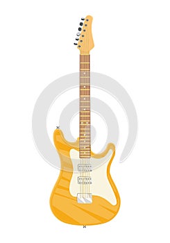 Icon of musical instrument, electric yellow guitar classical form. Symbol, icon for web site, mobile applications, games
