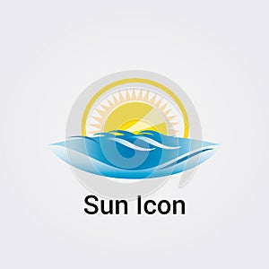 Icon Nature, Sun Sunset and Ocean Landscape, Water Sun and Wind Energy Sustainable Green Environment Ecology Business