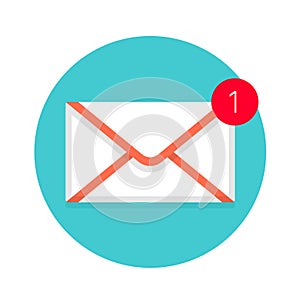 Icon of new mail envelope. White envelope with red marker