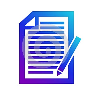 Icon note contentIcon of the note. A copyright sign. Content symbol. Notepad with pen