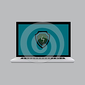 Icon notebook with shield on the screen