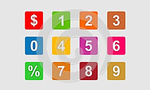 Set of 0-9 numbers. colorful icon number design.