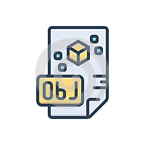 Color illustration icon for Obj, application and format