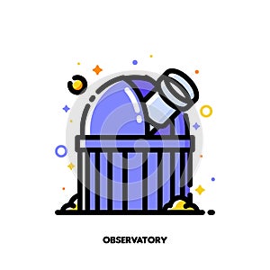 Icon of observatory for outer space or cosmos exploring concepts. Flat filled outline style. Pixel perfect 64x64