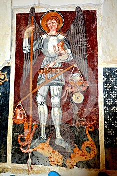 Icon in the old fortified church Dirjiu, Transylvania, Romania