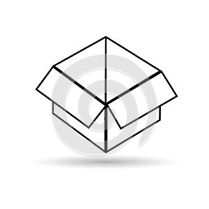 Icon open box outline black on white background